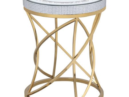 Elise - Round Mirror Top Stainless Steel End Table - Gold For Sale