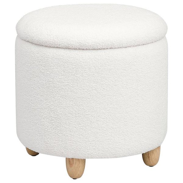 Valia - Faux Sheepskin Upholstered Round Storage Ottoman Discount