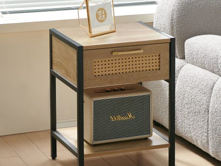 15.74  Rattan End Table With Drawer, Modern Nightstand, Metal Legs, Side Table For Living Room, Bedroom Online Hot Sale