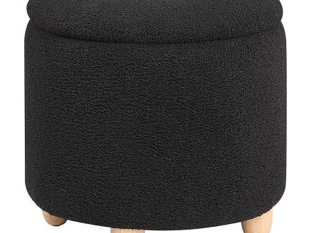 Valia - Faux Sheepskin Upholstered Round Storage Ottoman Discount