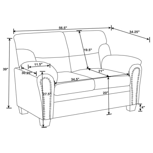 Clementine - Upholstered Padded Arm Loveseat Online Sale