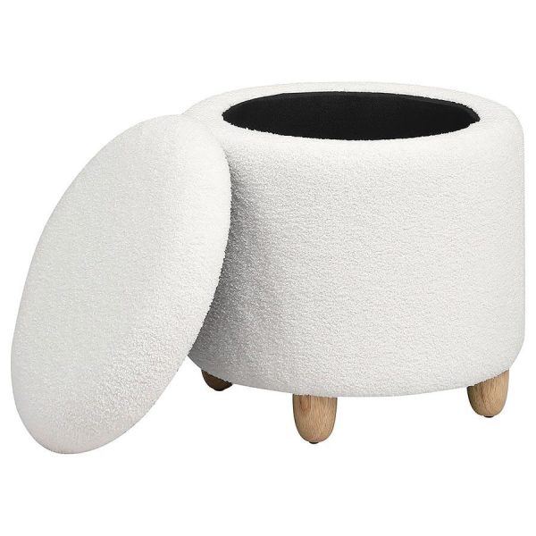 Valia - Faux Sheepskin Upholstered Round Storage Ottoman Discount