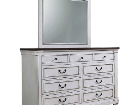 Hillcrest - 9-Drawer Dresser With Mirror - Distressed White on Sale