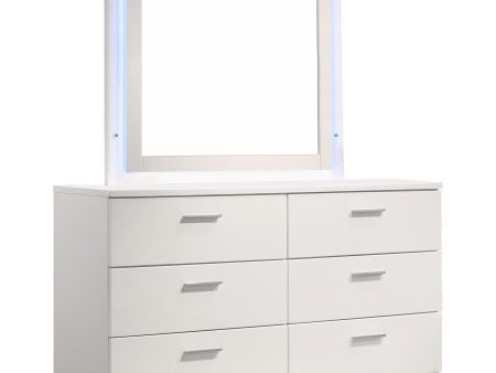 Felicity - 6-Drawer Dresser With LED Mirror - White High Gloss Hot on Sale