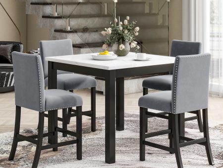 5-Piece Counter Height Dining Table Set With One Faux Marble Top Dining Table And Four Velvet Upholstered Chairs Online now