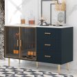 Modern Sideboard Buffet Cabinet Marble Sticker Tabletop And Amber-Yellow Tempered Glass Doors With Gold Metal Legs & Handles Cheap