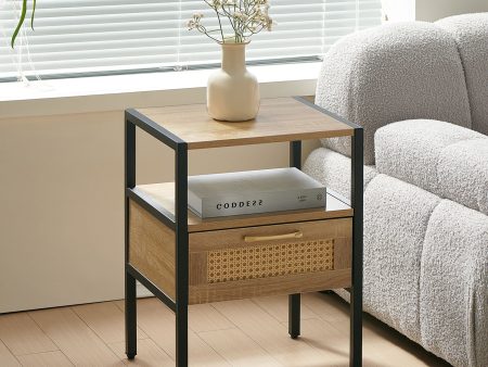 Rattan End Table With Drawer, Modern Nightstand, Metal Legs, Side Table For Living Room, Bedroom For Cheap