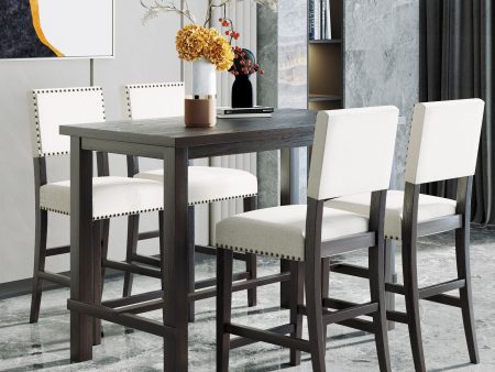 5 Piece Counter Height Dining Set, Classic Elegant Table And 4 Chairs - Espresso   Beige Sale