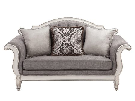 Florian - Loveseat With 3 Pillows - Gray & Antique White Online Hot Sale