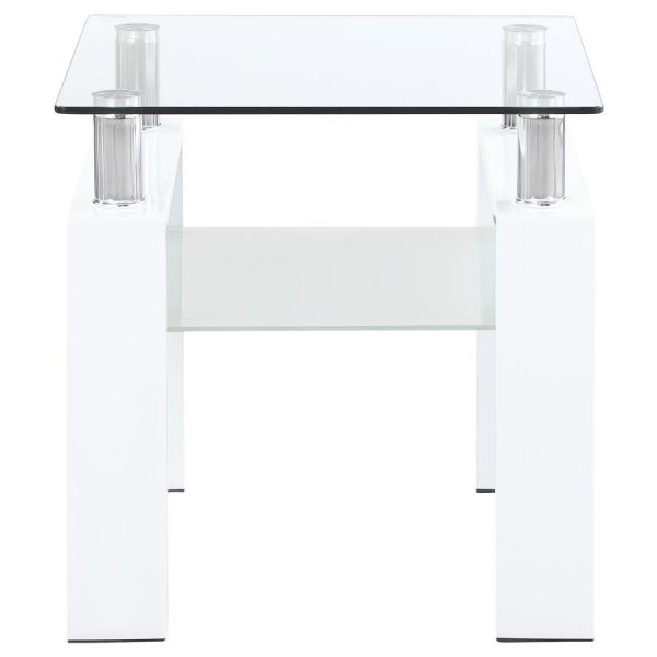 Dyer - 1-Shelf Square Glass Top Side End Table - White Hot on Sale