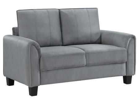 Davis - Upholstered Rolled Arm Loveseat - Gray For Discount