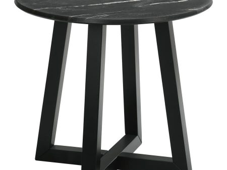 Skylark - Round Marble-Like Smart Top Side End Table - Black For Cheap