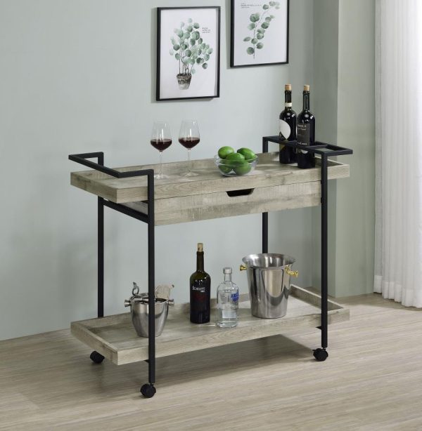 Ventura - 1-Drawer Engineered Wood Bar Cart - Gray Driftwood Cheap